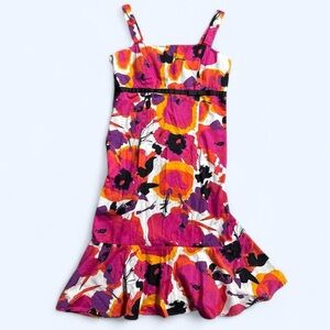 Vintage Y2K Pink & Purple Floral Dress with Ruffle Hem